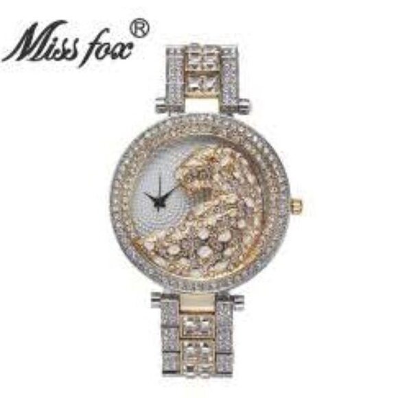 Two Tone Gold & CZ Diamond Leopard BLING Watch main image 5